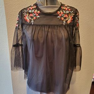 Sheer Embroidered Blouse